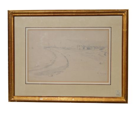 Adrien Dauzats (France, 1804 - 1868) "Le Treport" Pencil Drawing. Christie's label verso and front lower right. Robert Noortm