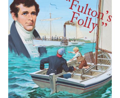 Ed Vebell (American, 1921 - 2018) "Fulton's Clermont Steamboat" Signed lower right. Original Acrylic painting on Cold Press I