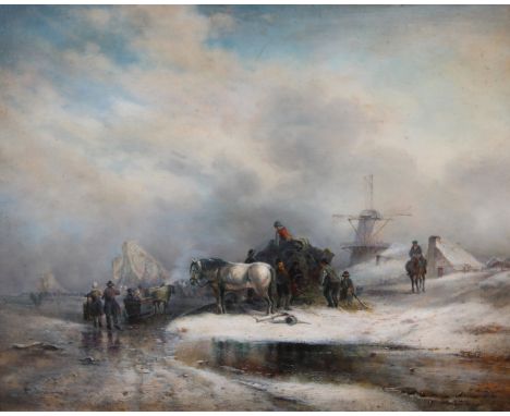 20th C. 'K Adams' Dutch Windmill &amp; Horse. Oil on Panel. Signed lower left. Sight Size: 15.25 x 19.5 in. Overall Framed Si