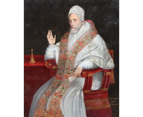 17th/18th Century Italian School Portrait of Pope Gregory XIIII. Oil on Canvas. Sight Size: 53 x 42 in.
