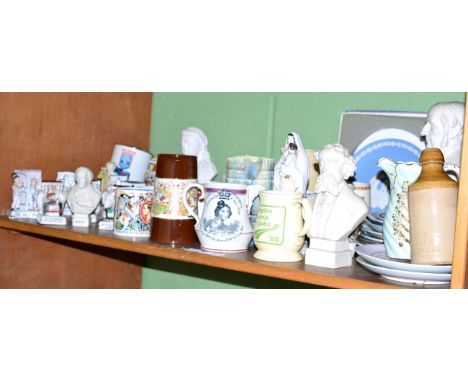 A quantity of Coronation commemorative mugs, Dickins Parian figure bust, two Laura Knight mugs, Shakespeare W H Goss bust, Vi