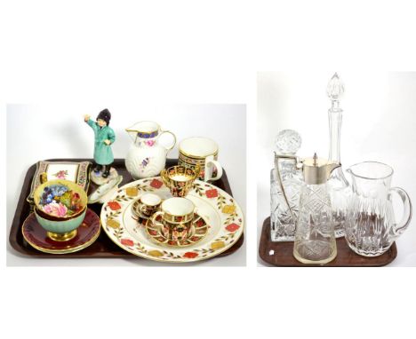 A group of mixed ceramics to include a Worcester figure ''February''; Royal Crown Derby Imari wares; and a silver plate mount