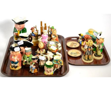 A collection of Hummel figures; character jugs including Sylvac; a Royal Doulton ' Tinkle Bell' figure and others (24) (on tw