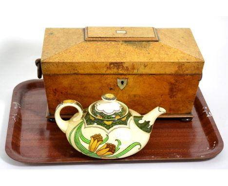 A Regency tea caddy with fitted interior; and a Royal Doulton Art Nouveau teapot D3434 