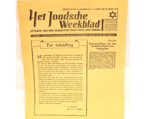 Rare Dutch Jewish newspaper from Amsterdam printed under German Nazi occupation. P&amp;P Group 1 (£14+VAT for the first lot a