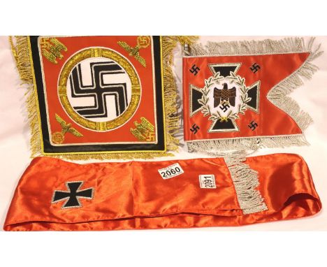 A German Third Reich reenactment silk sash, finely embroidered and fringed. P&amp;P Group 1 (£14+VAT for the first lot and £1