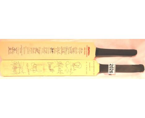 Two trophy size signed cricket bats Leicester 2006 and Leicestershire v Australia 2003 including Ricky Ponting and Jason Gill