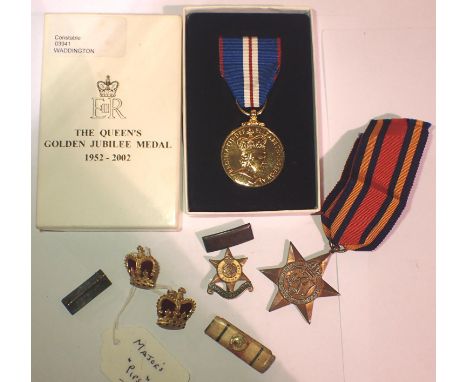 British WWII Burma Star with a Burma Star Association badge, boxed Golden Jubilee medal and a pair of masers pips. P&amp;P Gr