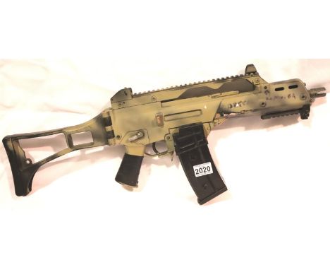 G36 electric semi automatic BB firing machine gun with two mags, camouflage printed. P&amp;P Group 3 (£25+VAT for the first l