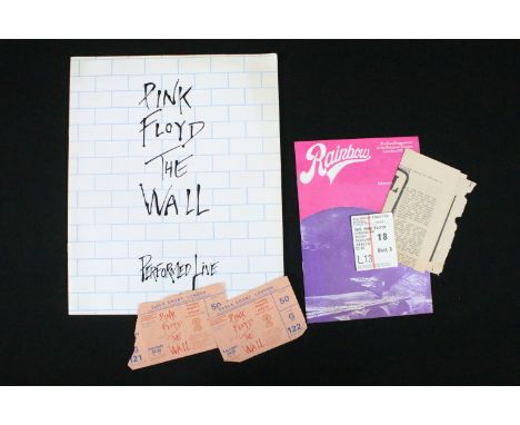Memorabilia - 2 Pink Floyd tour programmes and ticket stubs to include: The Rainbow 1972 and The Wall at Earls Court 1980 wit