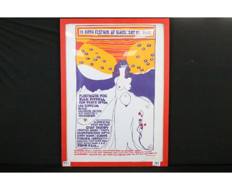Memorabilia - Framed limited edition Bath Festival of Blues 1968 reproduction poster, signed by promoter Freddie Bannister, a