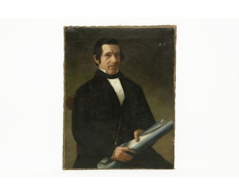 Colonial School, 19th century PORTRAIT OF A GENTLEMAN, SEATED, HOLDING A CHARTinscribed 'Virgin Islands' oil on canvas, 90 x 