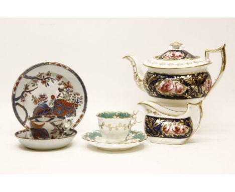 An assortment of predominantly 19th century tea wares, including Spode and Coalport, etc.