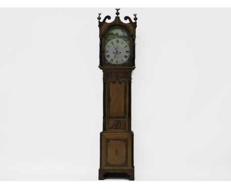 An early 19th century oak, mahogany and strung Longcase clock, the painted dial with Roman numerals singed Gittos, Bridge Nor