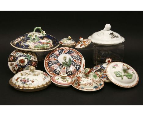 Eleven pottery and porcelain lids, mainly Worcester polychrome, largest, 15.5cm long