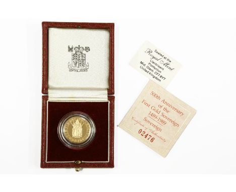 Great Britain, Elizabeth II (1952 - ), Proof Sovereign, 1989, to commemorate the 500th anniversary of the first Gold Sovereig