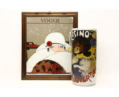 A 'Casino de Paris' Reouverture stick stand, together with a wall mirror printed with a February 1919 Vogue cover of a Deco l