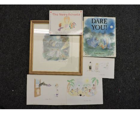 James Mayhew (British, 20th century) Original ink and watercolour for artist's book 'Dare You!',depicting children playing in
