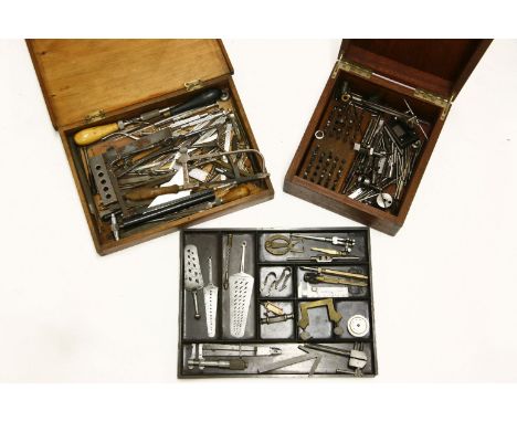 Three boxes of watchmaker's and small engineering tools, including three fine thread cutters, etc