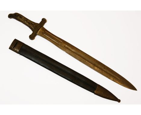 A 19th century sword and leather scabbard, with brass eagle's head handle, 65cm long