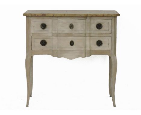 A Louis XVI painted commode, with a marble top, 81cm wide, 79.5cm high, 44.5cm deep