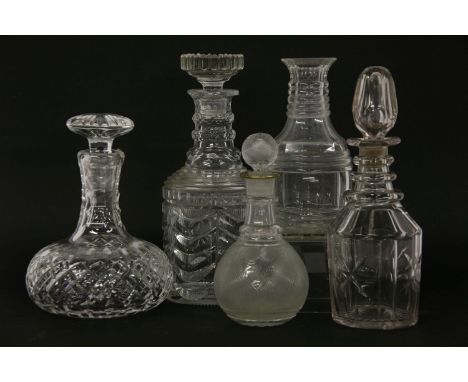 Four decanters and stoppers, 19th century with cut decoration, 26cm tallest, together with a Chinese porcelain lobed bowl pai