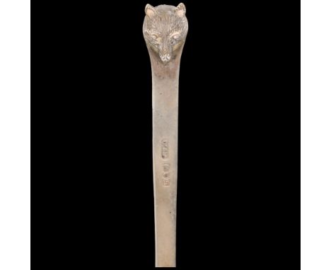 An Edwardian novelty silver figural fox mask letter opener, Ollivant &amp; Botsford, London 1908, 13cm Condition Report: Very