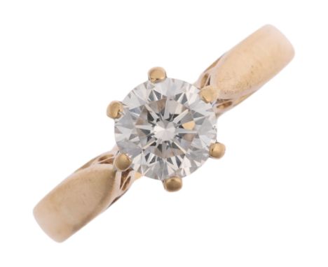 An 18ct gold 1.13ct solitaire diamond ring, claw set with modern round brilliant-cut diamond, colour approx H/I, clarity appr