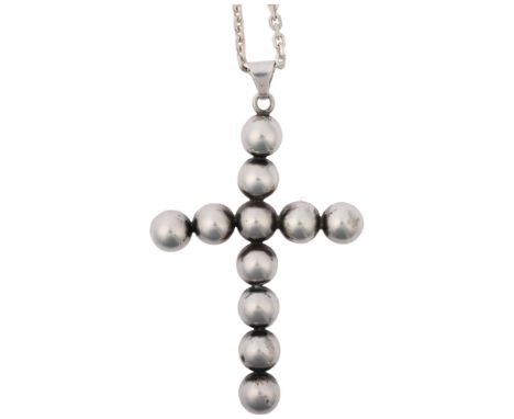 A large Danish modernist silver ball cross pendant necklace, maker JL possibly Hans Julius Larsen, on later sterling cable li