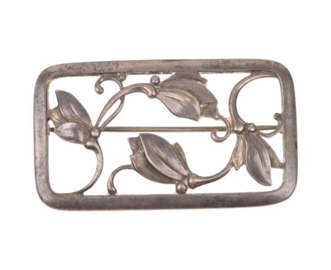 GEORG JENSEN - a Danish Art Nouveau style sterling silver openwork floral panel brooch, model no. 295, 54.1mm, 16.2g Conditio
