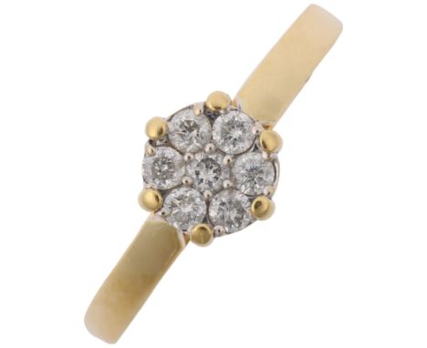 A modern 18ct gold diamond flowerhead cluster ring, claw set with modern round brilliant-cut diamonds, total diamond content 