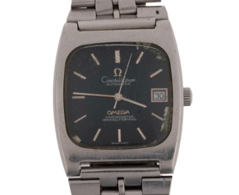 OMEGA - a Vintage stainless steel Constellation Chronometer automatic calendar bracelet watch, green dial with applied baton 