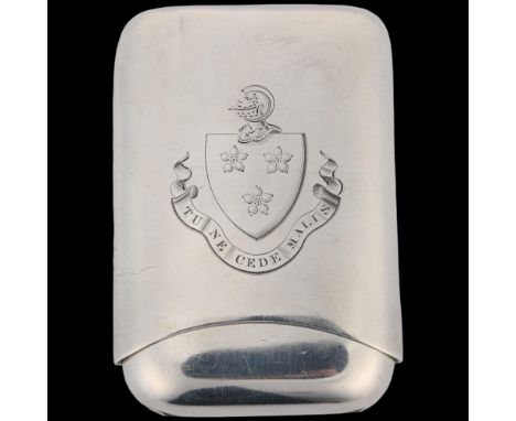 A Victorian silver armorial 'Cigar' cigarette case, E H Stockwell, London 1878, with engraved armorial crest and motto "Tu Ne