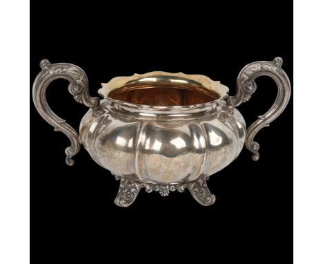 An early Victorian silver 2-handled pumpkin sugar bowl, John &amp; Henry Lias, London 1838, circular form with shaped rim, ac