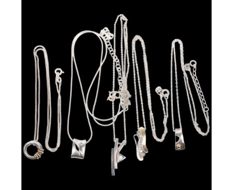 5 Danish silver pendant necklaces, makers include Scrouples, largest pendant 26.4mm, 25.9g total (5) Condition Report: No dam