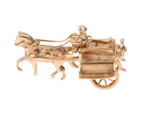 A late 20th century Irish 9ct gold novelty horse and cart charm/pendant, indistinct maker, Dublin 1970, 28.5mm, 5.5g Conditio