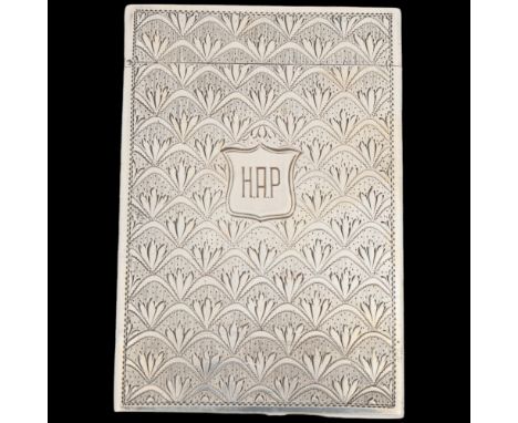 A Willian IV silver visiting card case, Taylor &amp; Perry, Birmingham 1835, rectangular form with allover engine turned deco