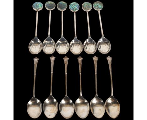 2 sets of 6 silver teaspoons, including abalone shell examples, 3.2oz gross (2 sets) Condition Report: Lot sold as seen unles