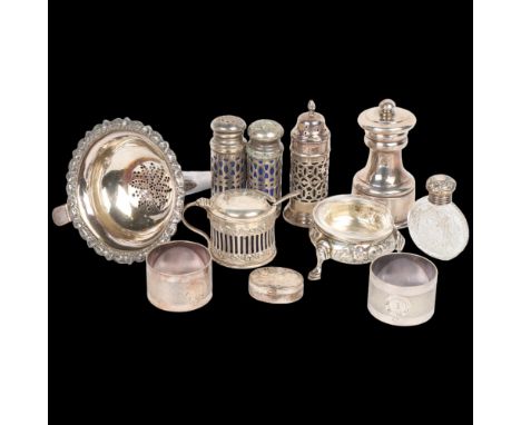 Various silver and plate, including Mappin &amp; Webb silver peppermill, miniature scent flask, etc Condition Report: Only wi