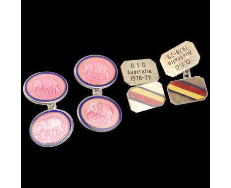2 pairs of silver and enamel cufflinks, elephant 18.6mm, 25.4g total (2 pairs) Condition Report: No enamel loss, light wear t