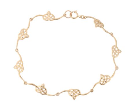A 9ct gold Celtic knot panel bracelet, 19cm, 3.2g Condition Report: No damage or repair, no broken links, clasp working, engr