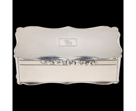 A Fine early Victorian silver table snuff box, Edward Edwards, London 1844, shaped rectangular form with allover engine turne