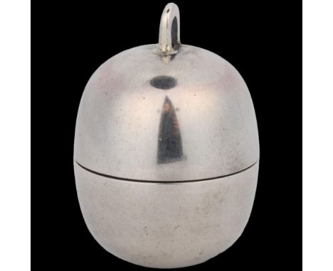 GEORG JENSEN - a Vintage Danish modernist sterling silver Super Ellipse egg pendant pillbox, designed by Piet Hein (1905 - 19