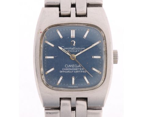 OMEGA - a lady's Vintage stainless steel Constellation Chronometer automatic bracelet watch, circa 1960s, blue dial with appl