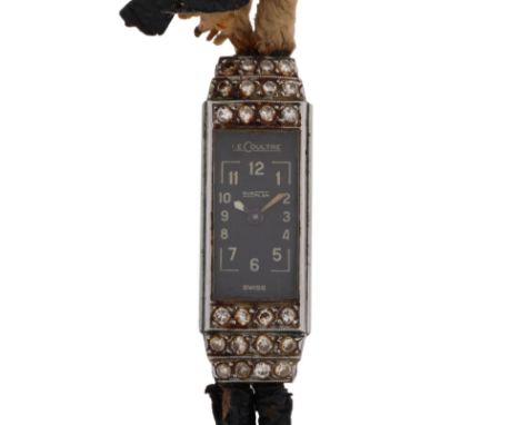 LECOULTRE - a lady's Vintage DuoPlan diamond mechanical cocktail wristwatch, circa 1930s, black dial with Arabic numerals, bl