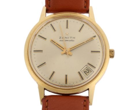 ZENITH - an 18ct gold automatic calendar wristwatch, circa 1960s, champagne dial with applied baton hour markers, gilded bato