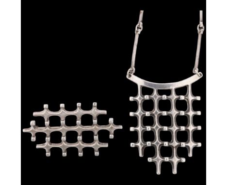 MARIANNE BERG for UNI DAVID ANDERSEN - a Norwegian modernist sterling silver Troll Series matching pendant necklace and brooc