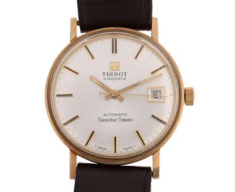 TISSOT - a 9ct gold Visodate Seastar Seven automatic calendar wristwatch, circa 1960s, silvered dial with applied gilt baton 