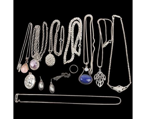Various silver jewellery, including chain necklaces, Mackintosh style pendant necklace, locket, etc, 213g gross Condition Rep