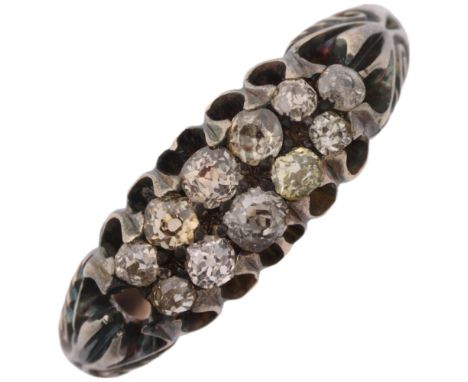 An early 20th century double-row diamond half hoop ring, in the Georgian style, set with old-cut diamonds, total diamond cont